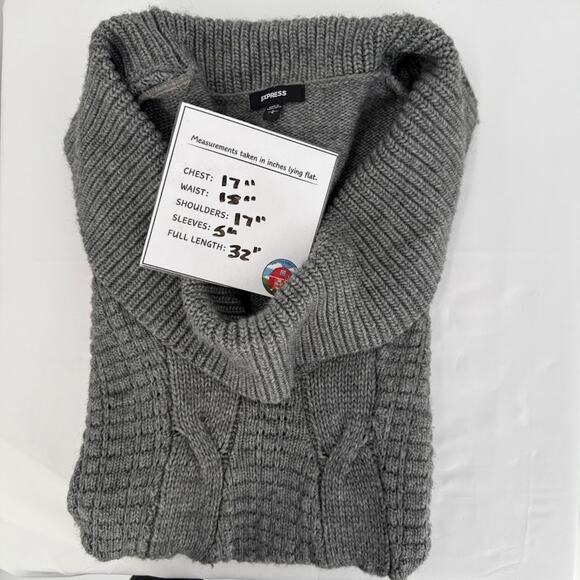 Express Gray Cowl Neck Cable Knit Long Sweater Tunic Womens L Merino Wool - Picture 8 of 8